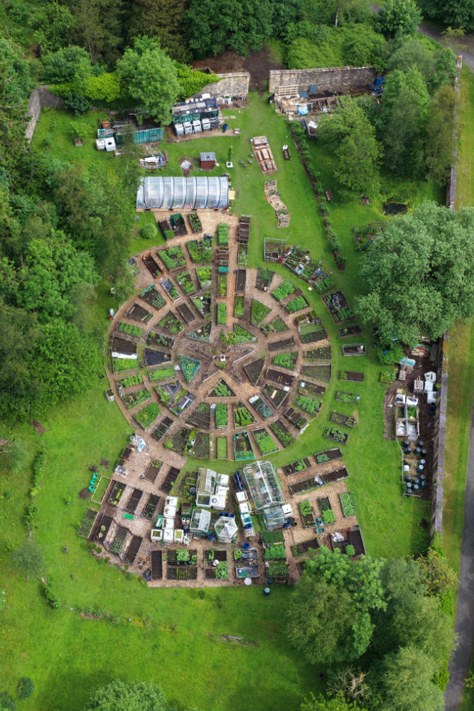 Assloss Community Garden, Dean Castle Kilmarnock, licensable aerial photograph