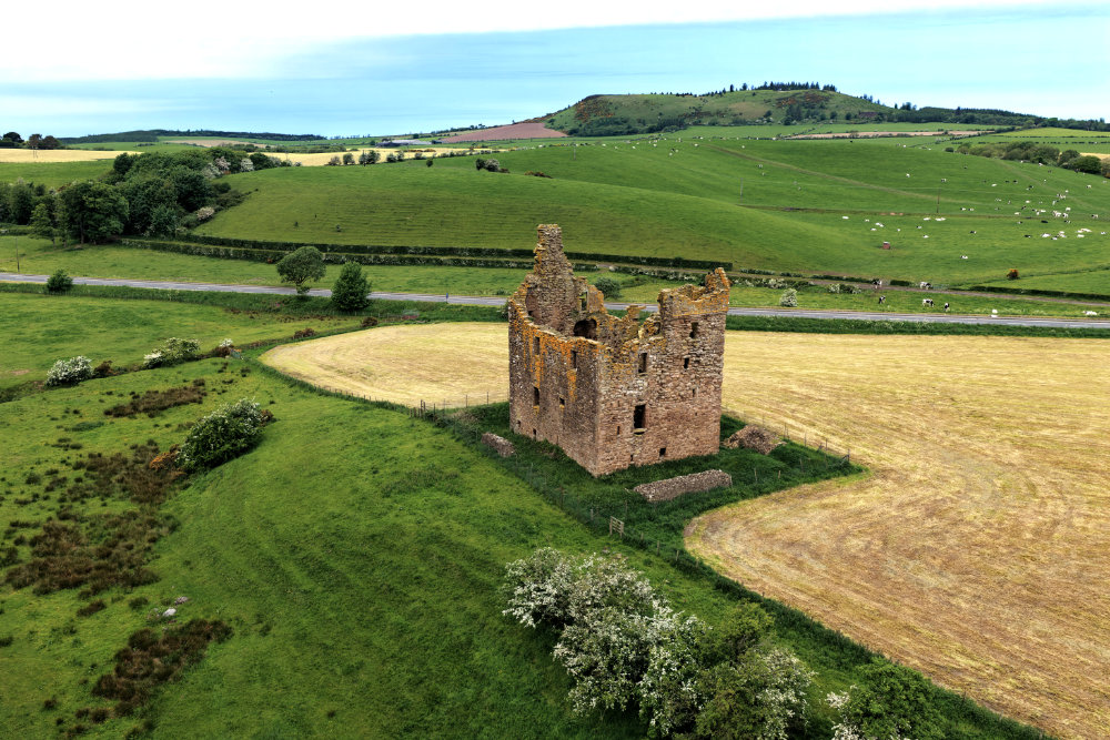 Baltersan Castle, south of Maybole, South Ayrshire, licensable aerial photograph