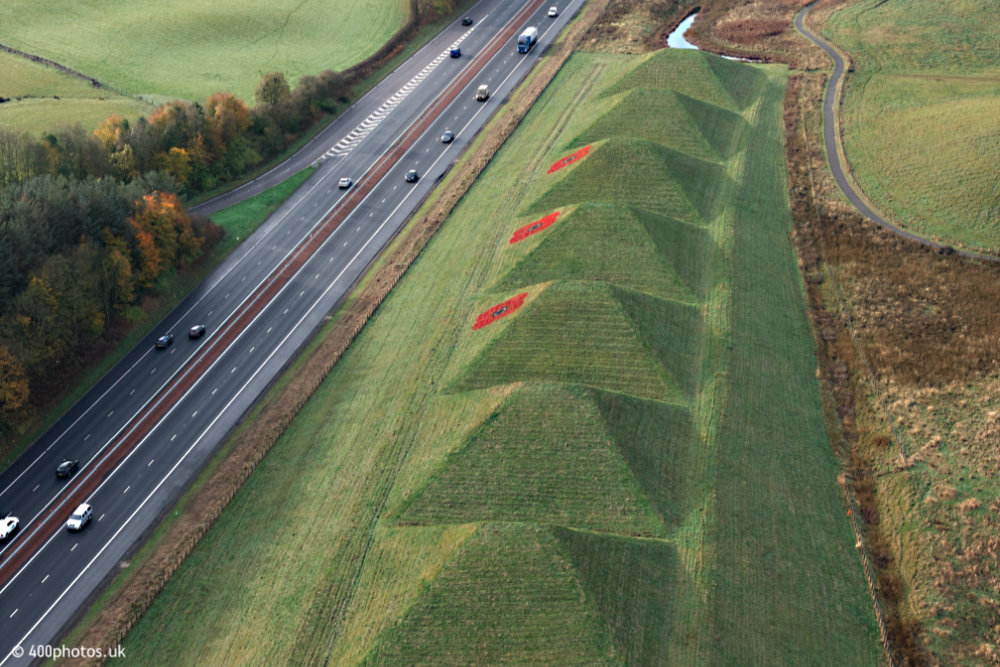 Bathgate Pyramids, M8, aerial photograph