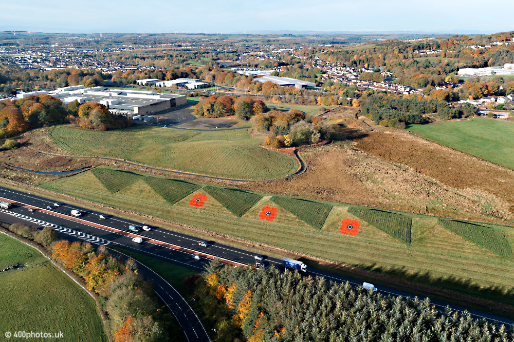 Bathgate Pyramids, M8, aerial photograph