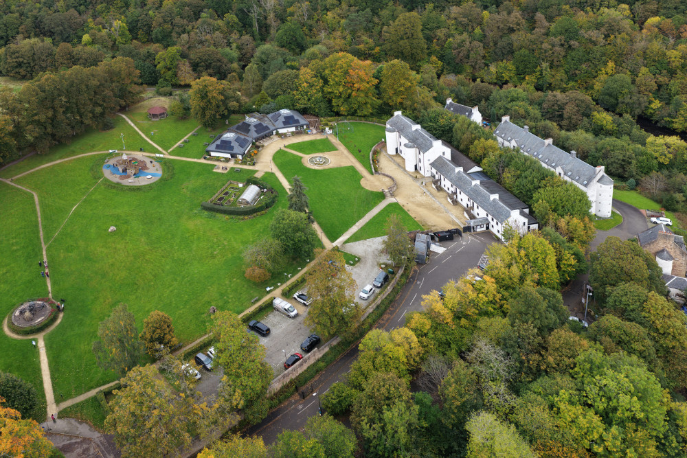 David Livingston Centre, Birthplace and museum in Blantyre, South Lanarkshire, Scotland, licensable aerial photograph