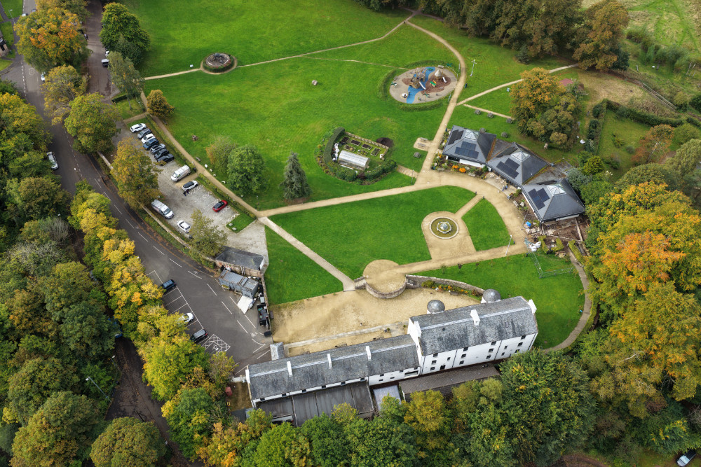 David Livingston Centre, Birthplace and museum in Blantyre, South Lanarkshire, Scotland, licensable aerial photograph