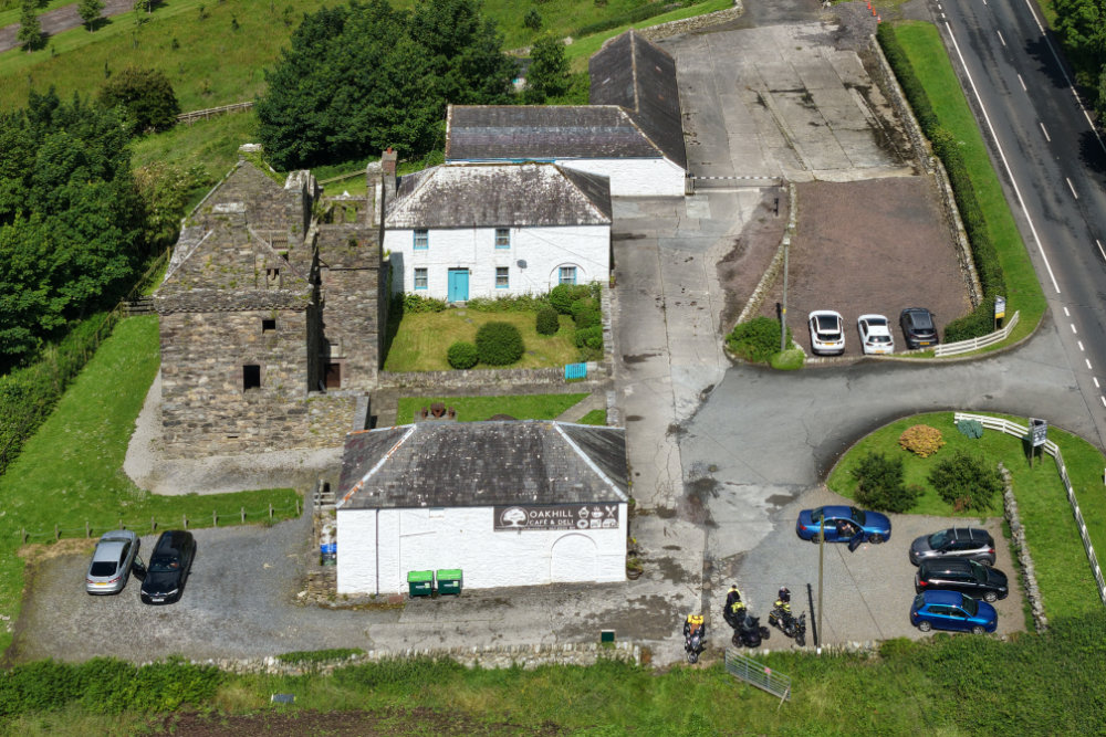 Carsluith Castle, Wigtown Bay, Dumfries and Galloway, licensable aerial photograph