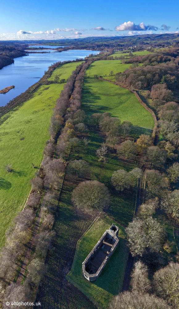 Castle Semple Collegiate Church, Lochwinnoch, Renfrewshire, aerial photograph