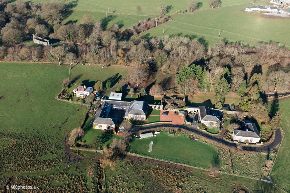 Castle Semple Collegiate Church, Lochwinnoch, Renfrewshire, aerial photograph
