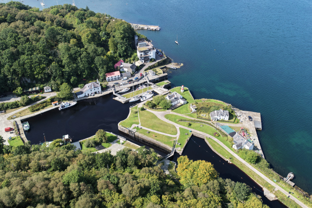 Crinan Canal, Crinan, Argyll and Bute, Scotland, licensable aerial photograph