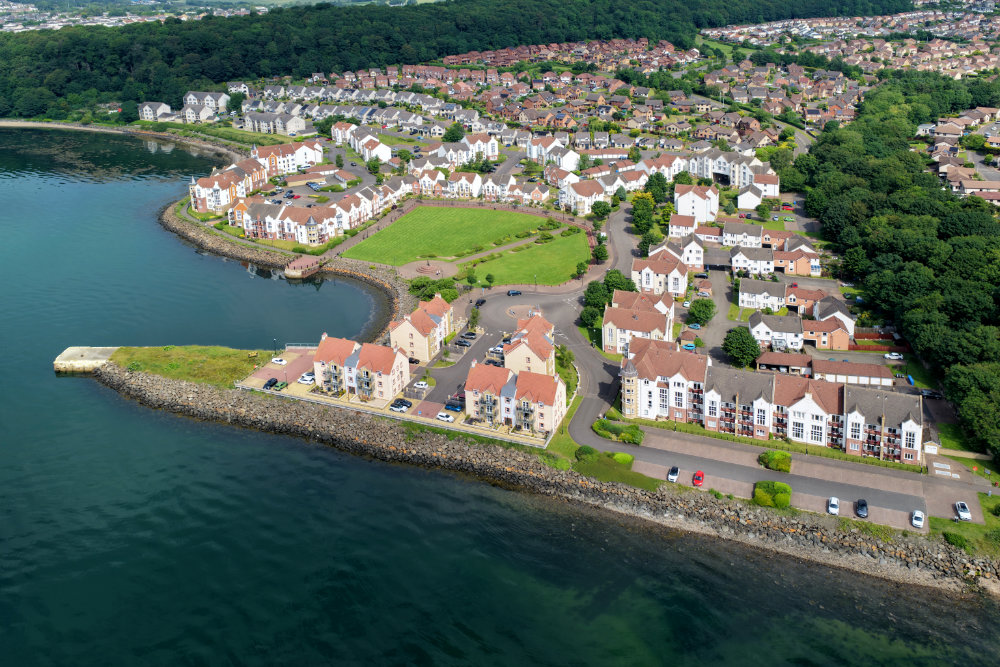 St David's Harbour, Dalgety Bay, Fife, Scotland, licensable aerial photograph