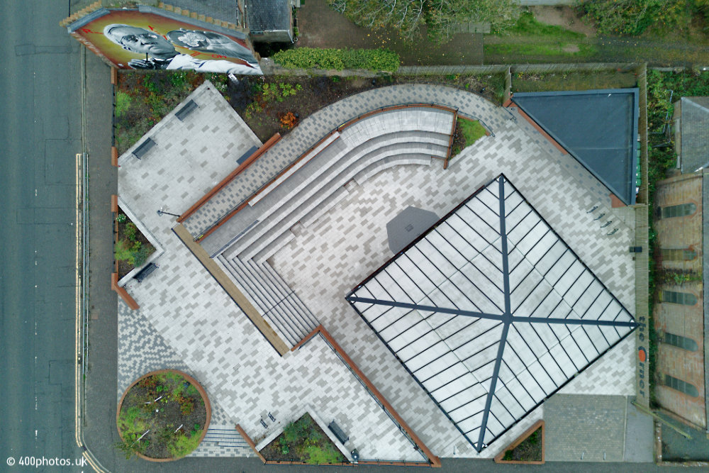 Sir Alexander Fleming Mural, The Corner, Darvel, aerial photograph