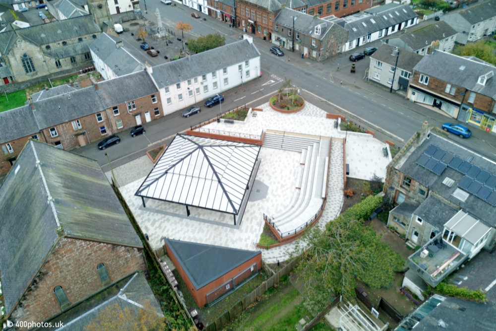 Sir Alexander Fleming Mural, The Corner, Darvel, aerial photograph