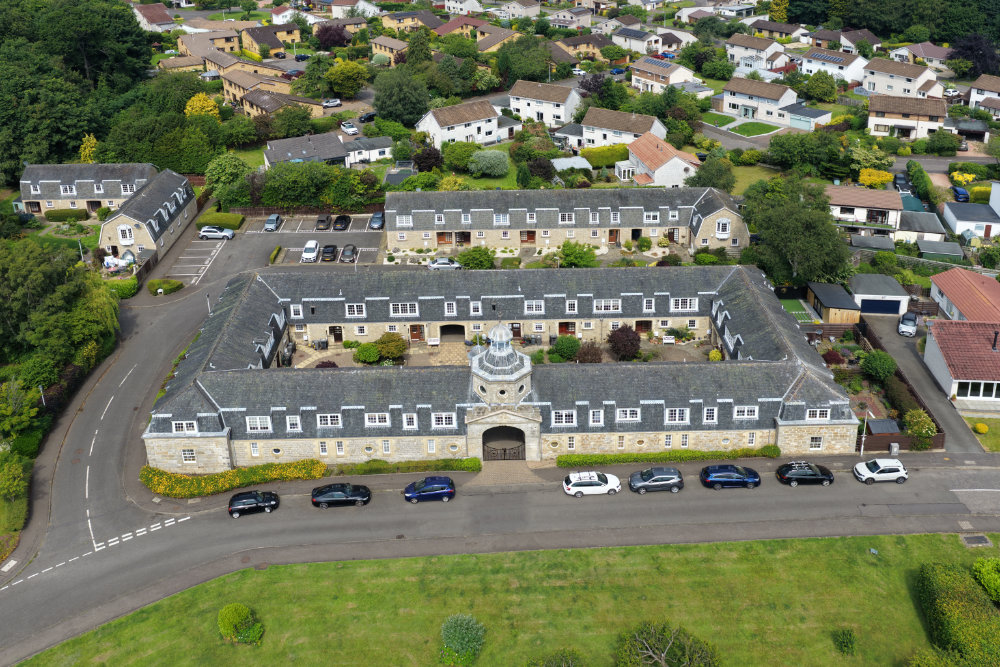Donibristle House and Stables, Dalgety Bay, Fife, Scotland, licensable aerial photograph