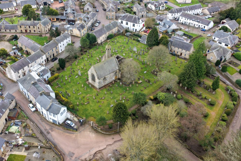 St Bride's Church, Douglas, South Lanarkshire, aerial photograph