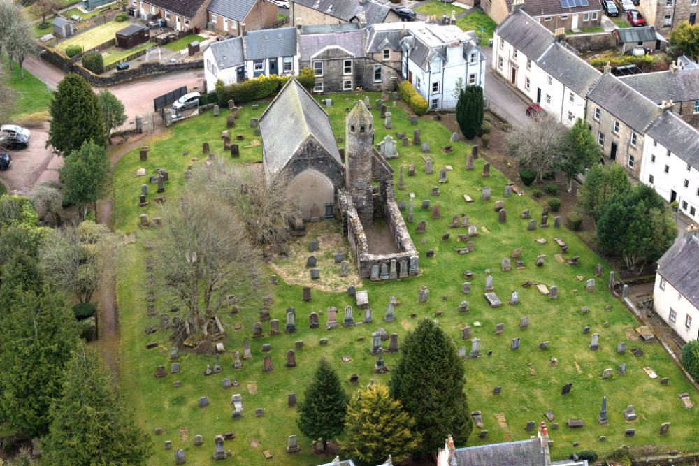 St Bride's Church, Douglas, South Lanarkshire, aerial photograph