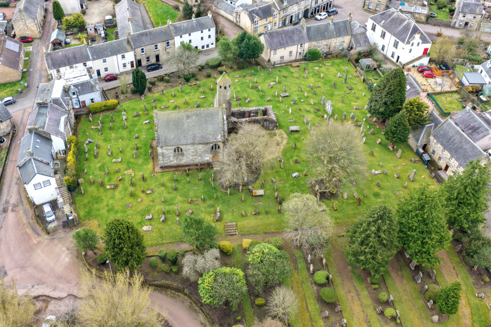 St Bride's Church, Douglas, South Lanarkshire, aerial photograph