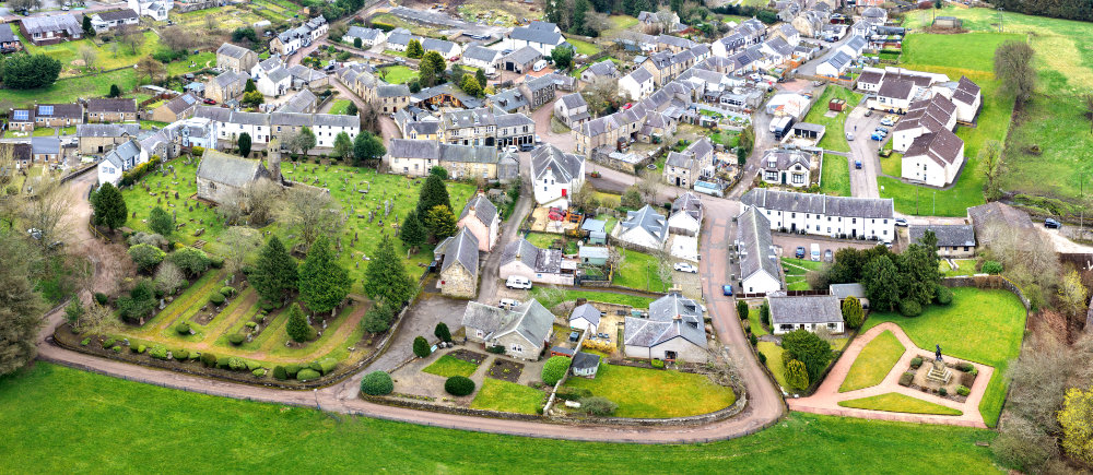 St Bride's Church, Douglas, South Lanarkshire, aerial photograph