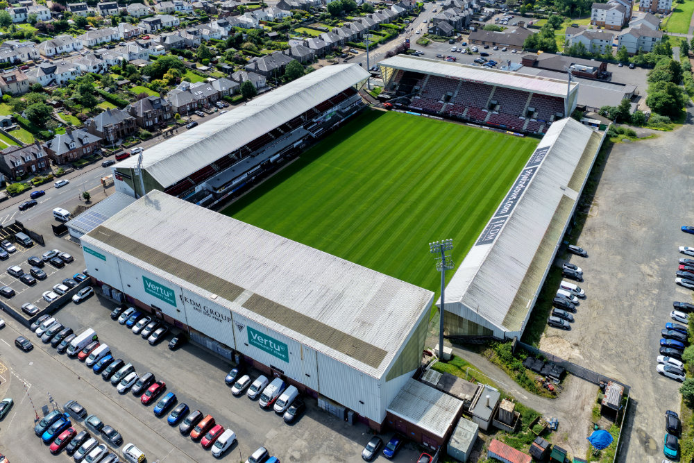 East End Park, Dunfermline Football Club, Fife, Scotland, licensable aerial photograph