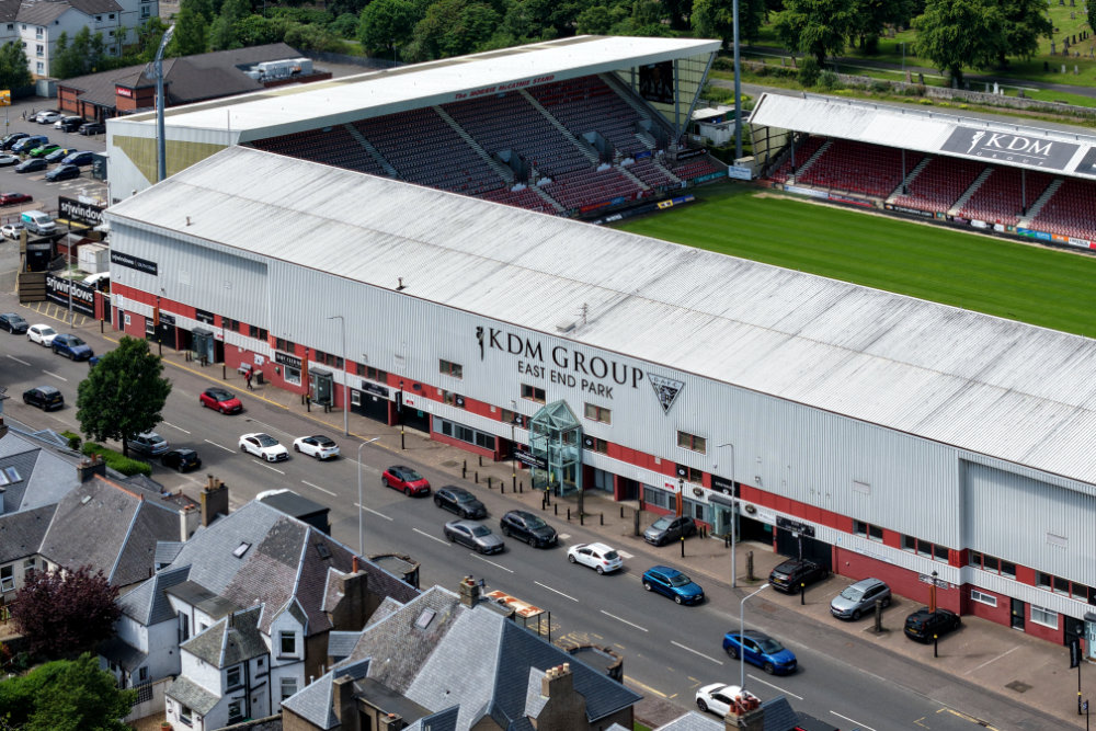 East End Park, Dunfermline Football Club, Fife, Scotland, licensable aerial photograph