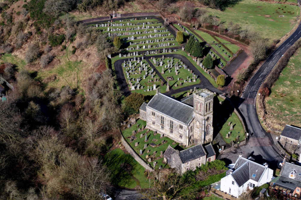 Dunlop Village and Church, North Ayrshire, aerial photograph