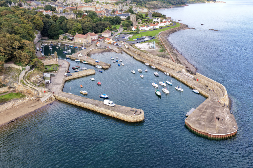 Dysart Harbour, St Serf's Tower and Stuart Birthplace, licensable aerial photograph
