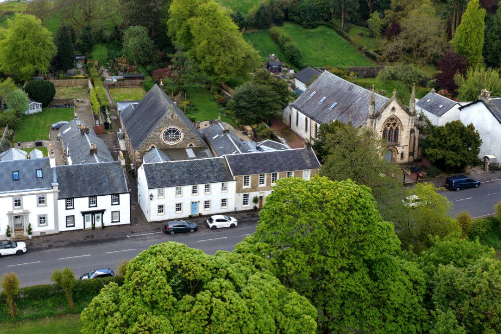 Eaglesham Church, East Renfrewshire, licensable aerial photograph