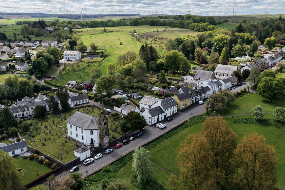 Eaglesham Church, East Renfrewshire, licensable aerial photograph
