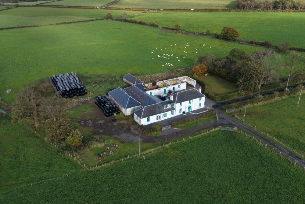 East Mossgiel Farm, Mauchline, East Ayrshire, Scotland, licensable aerial photograph
