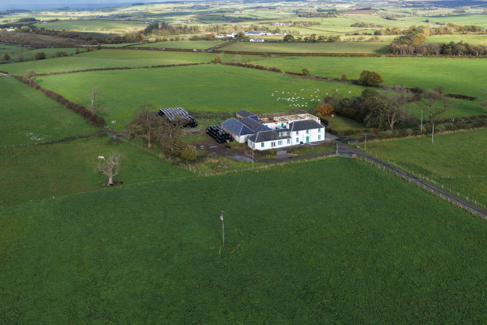 East Mossgiel Farm, Mauchline, East Ayrshire, Scotland, licensable aerial photograph