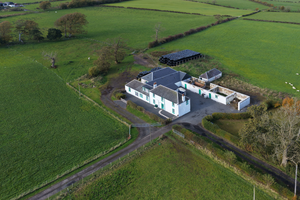 East Mossgiel Farm, Mauchline, East Ayrshire, Scotland, licensable aerial photograph