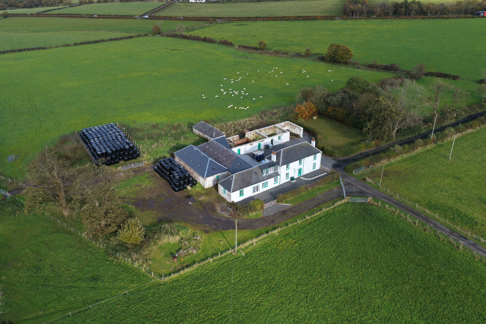 East Mossgiel Farm, Mauchline, East Ayrshire, Scotland, licensable aerial photograph