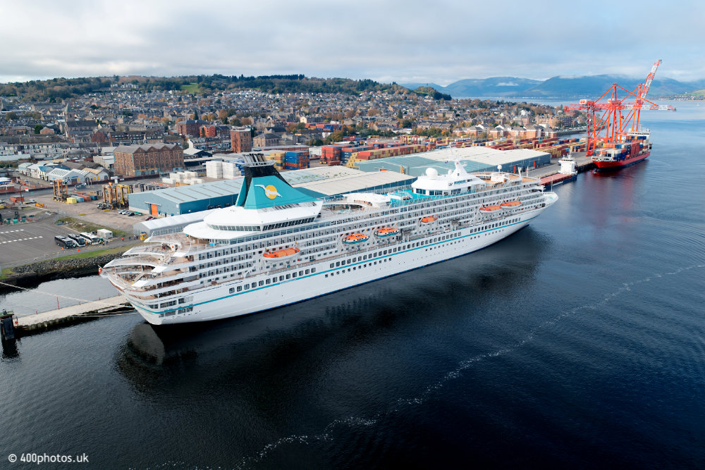 M.V. Artania, Greenock Cruise Terminal, aerial photograph