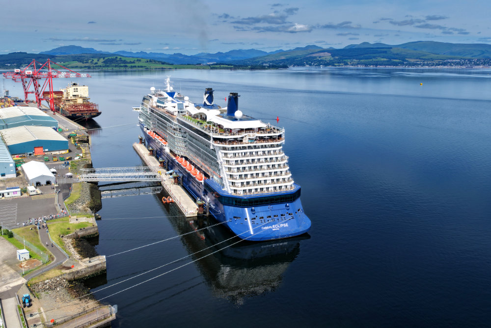 Celebrity Eclipse, Greenock Cruise Terminal, licensable aerial photograph