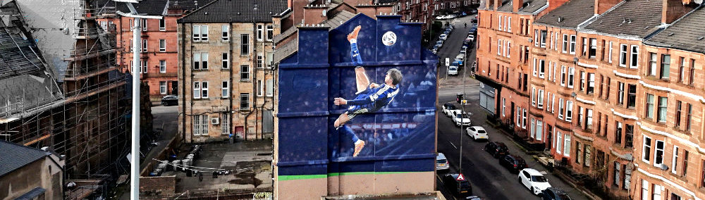 Scott McTominay mural,  Hampden Park, Glasgow, aerial photograph