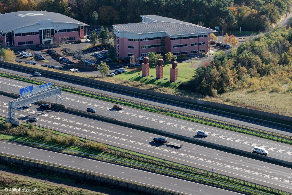 The Three Heids, Holytown by the M8, aerial photograph