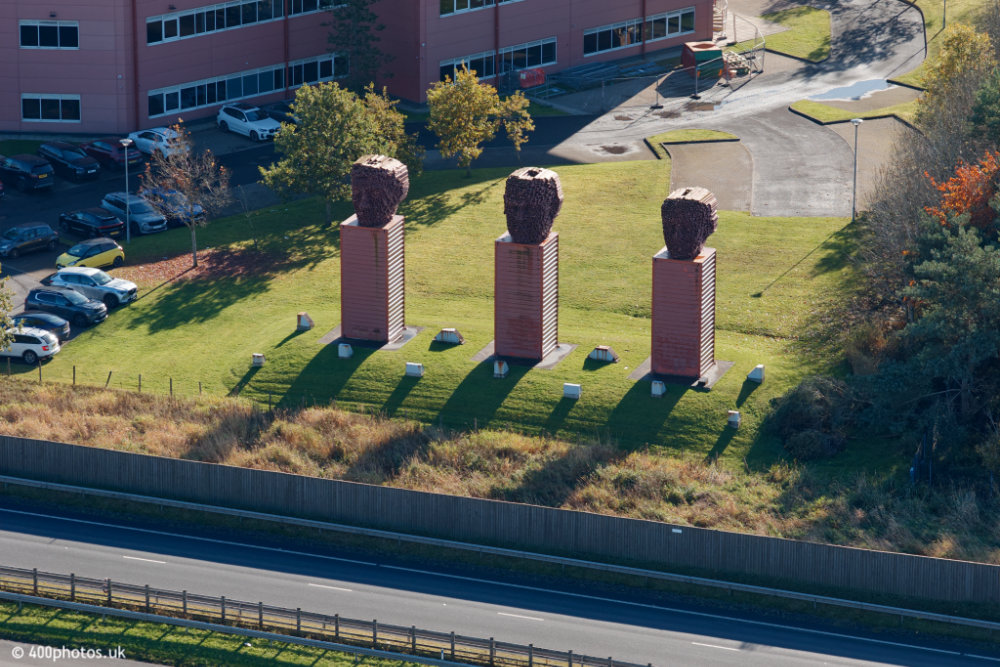 The Three Heids, Holytown by the M8, aerial photograph