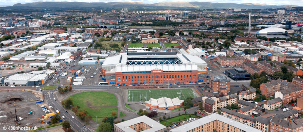 Ibrox Stadium, Glasgow Rangers home ground, aerial photograph