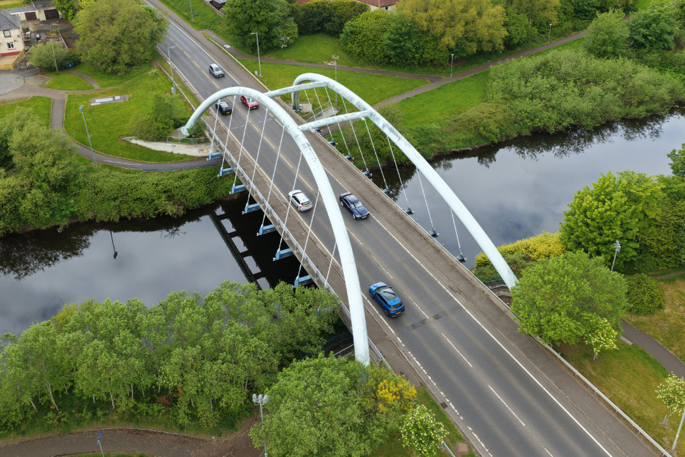 Foulertoun Arches Bridge, Irvine, Ayrshire, licensable aerial photograph
