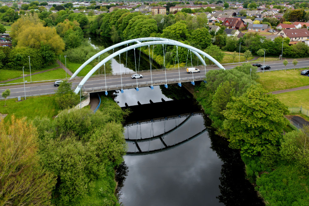 Foulertoun Arches Bridge, Irvine, Ayrshire, licensable aerial photograph