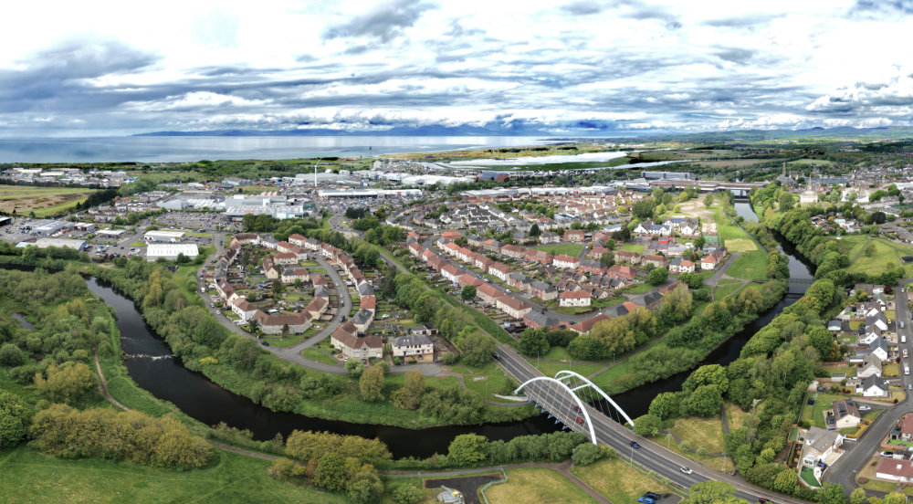 Foulertoun Arches Bridge, Irvine, Ayrshire, licensable aerial photograph