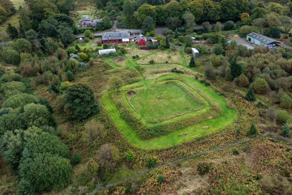Kaims Castle Roman Fortlet, near Braco, Perthshire, Scotland, licensable aerial photograph