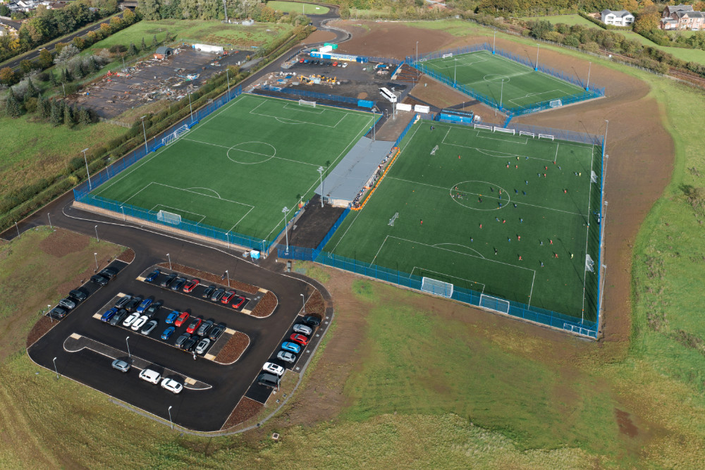 Billy Bowie Park, Kilmarnock, East Ayrshire, Scotland, licensable aerial photograph
