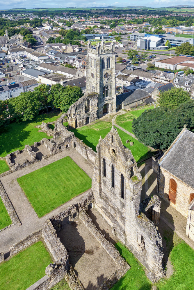 Kilwinning Abbey, North Ayrshire, Scotland, licensable aerial photograph