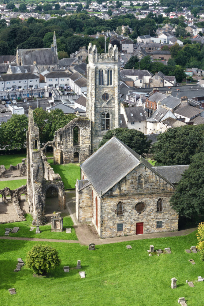 Kilwinning Abbey, North Ayrshire, Scotland, licensable aerial photograph