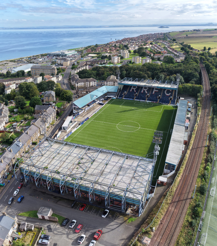 Stark's Park, Raith Rovers, Kirkcaldy, Fife, licensable aerial photograph
