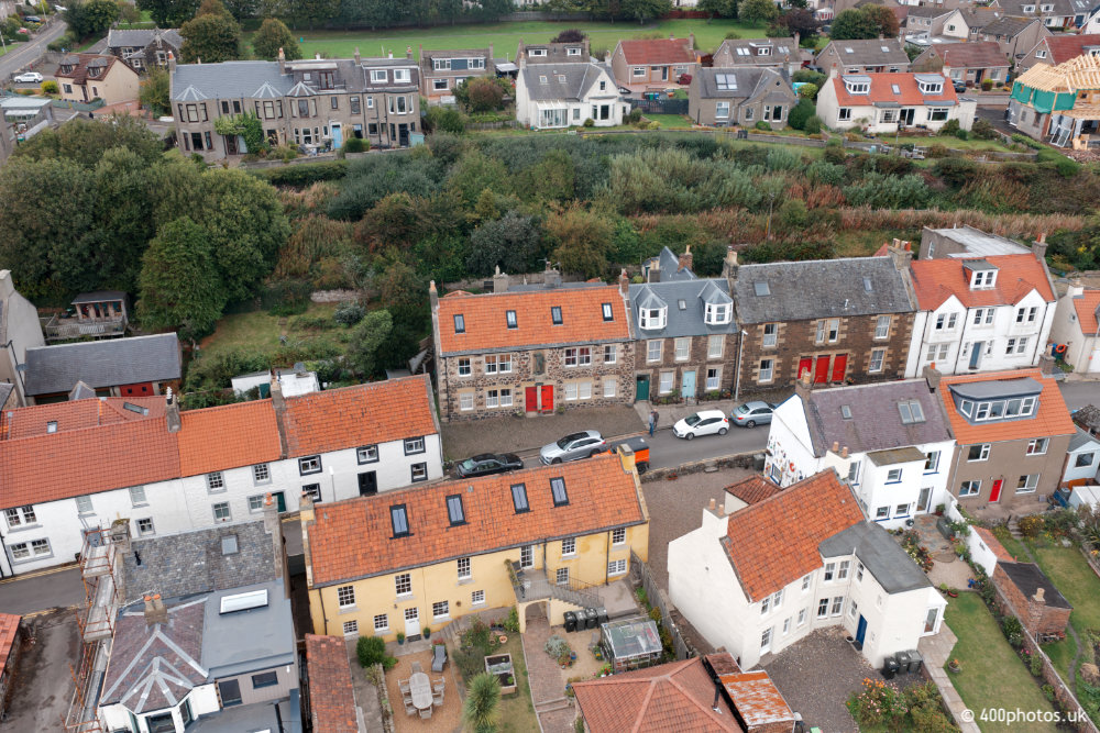 Lower Largo, Robinson Crusoe statue, Fife, aerial photograph