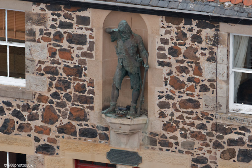 Lower Largo, Robinson Crusoe statue, Fife, aerial photograph