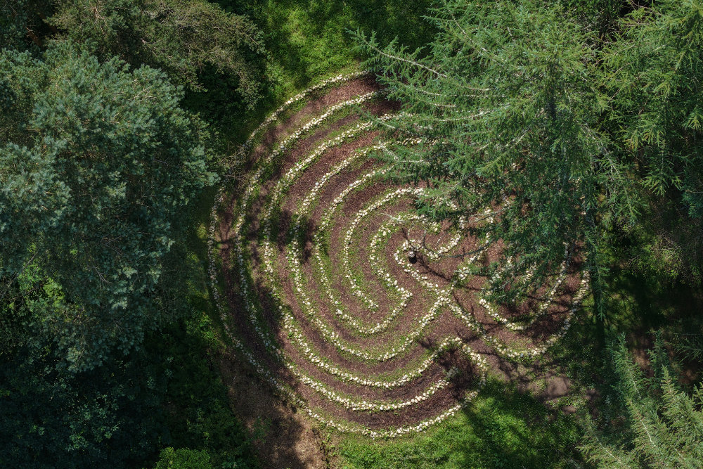Lunderston Labyrinth, Lunderston Bay, north of Inverkip in Inverclyde, licensable aerial photograph
