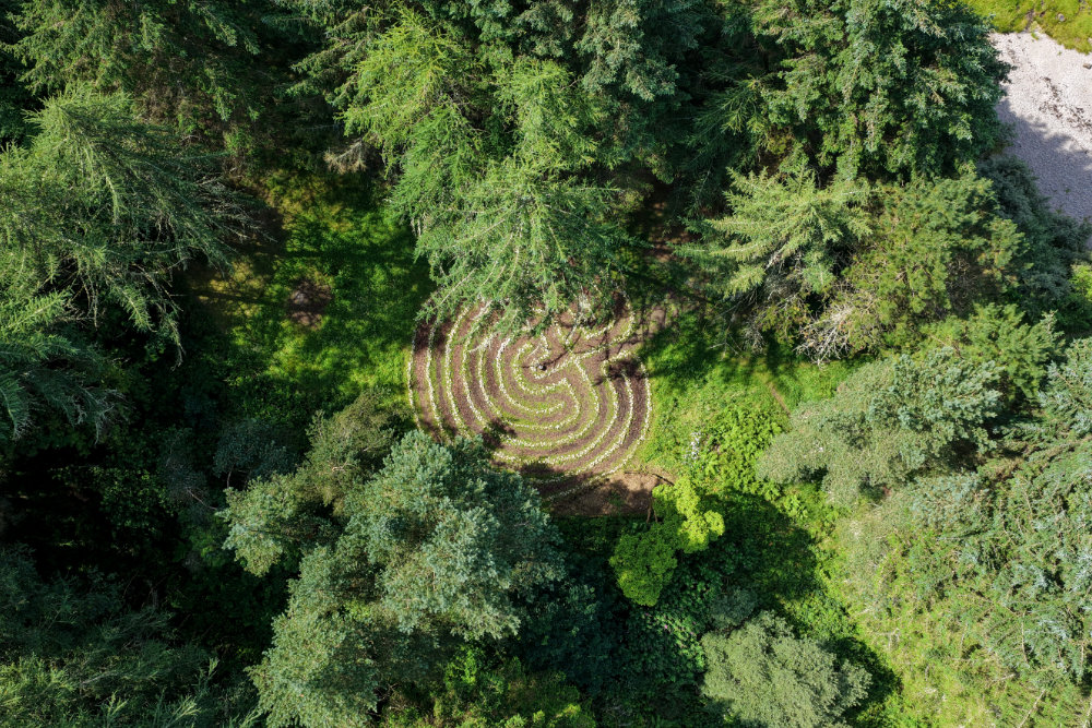 Lunderston Labyrinth, Lunderston Bay, north of Inverkip in Inverclyde, licensable aerial photograph