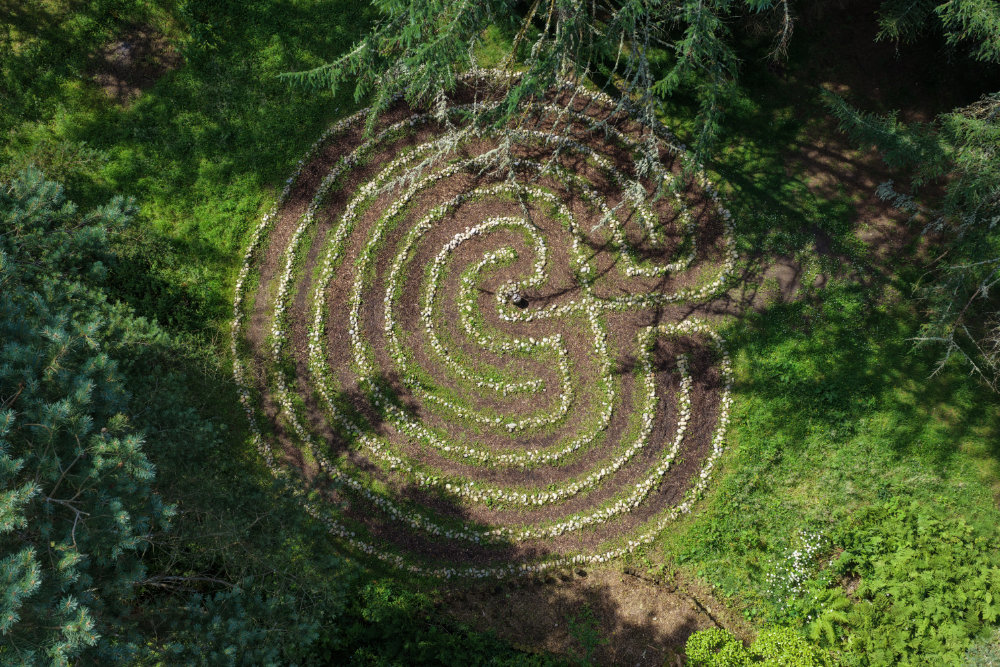 Lunderston Labyrinth, Lunderston Bay, north of Inverkip in Inverclyde, licensable aerial photograph