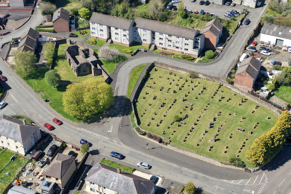 Maybole Collegiate Church in South Ayrshire, aerial photograph