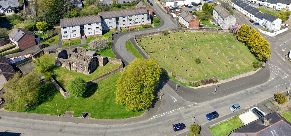Maybole Collegiate Church in South Ayrshire, aerial photograph