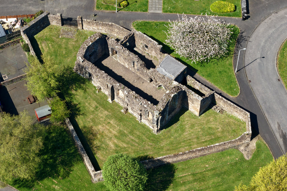Maybole Collegiate Church in South Ayrshire, aerial photograph
